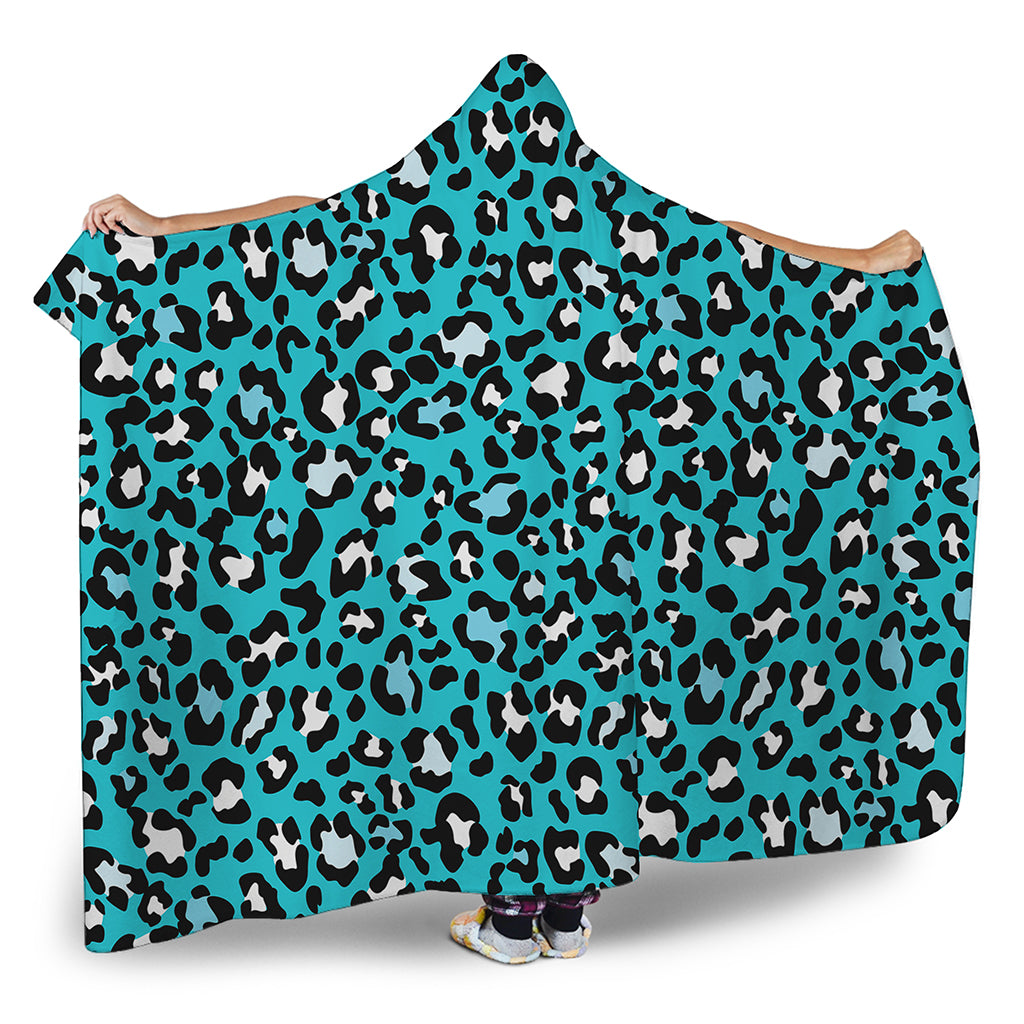 Turquoise Leopard Print Hooded Blanket