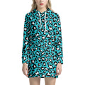Turquoise Leopard Print Pullover Hoodie Dress