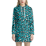 Turquoise Leopard Print Hoodie Dress