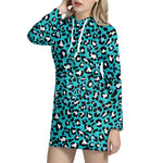 Turquoise Leopard Print Hoodie Dress