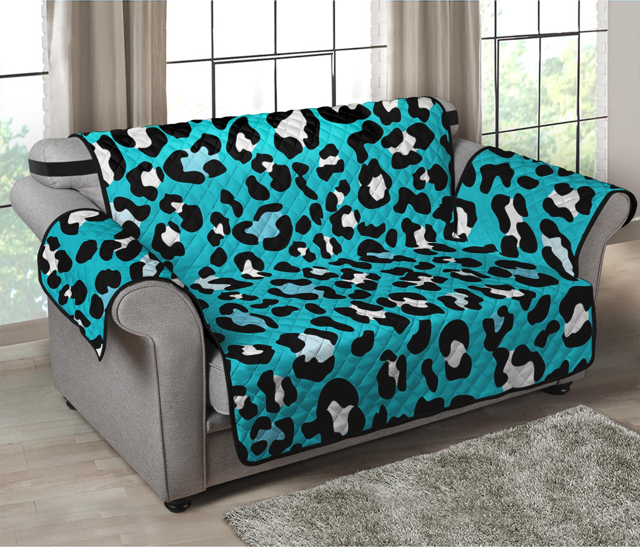 Turquoise Leopard Print Loveseat Protector