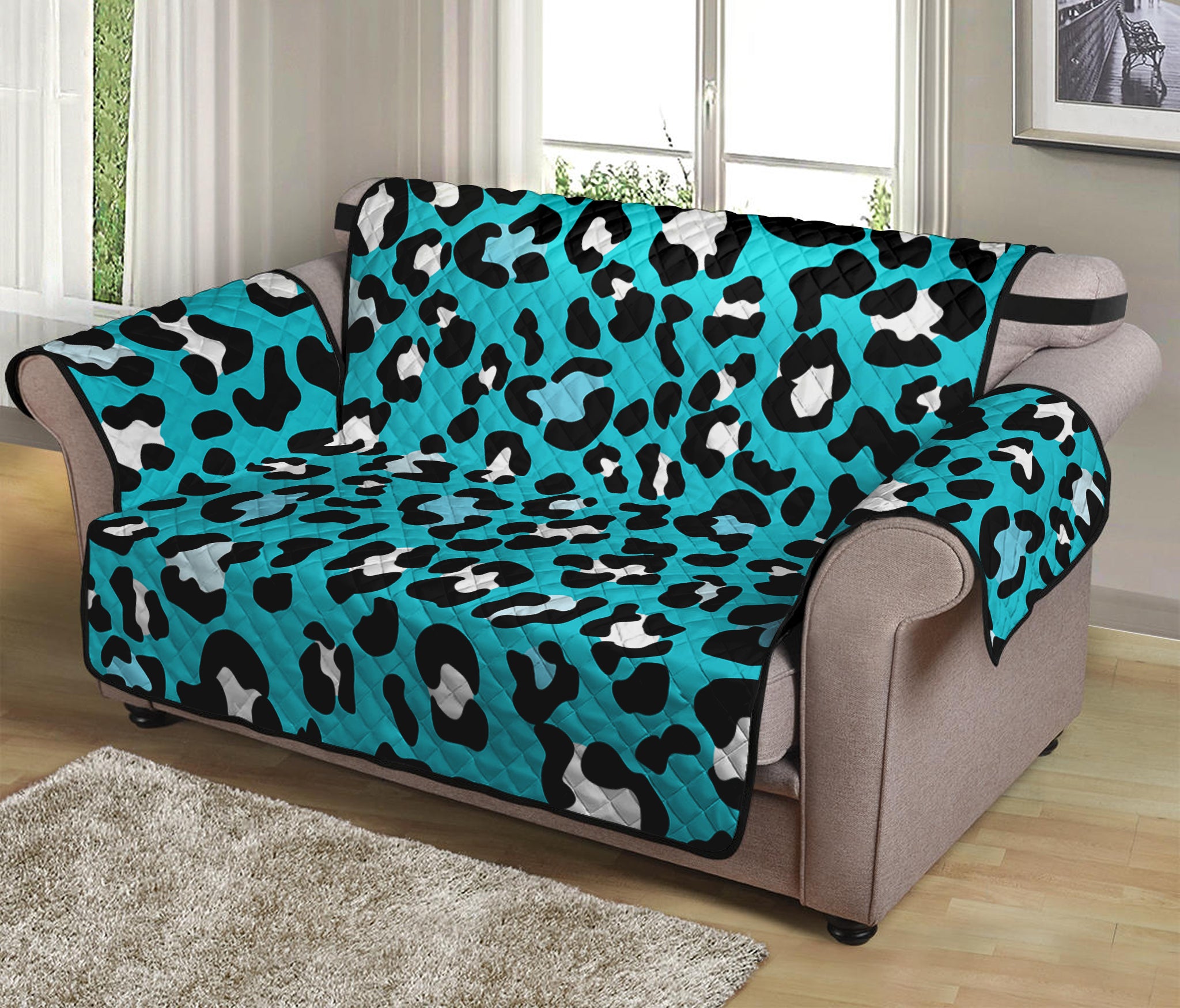 Turquoise Leopard Print Loveseat Protector