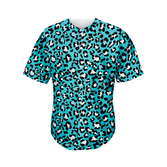 Turquoise Leopard Print Men's Baseball Jersey