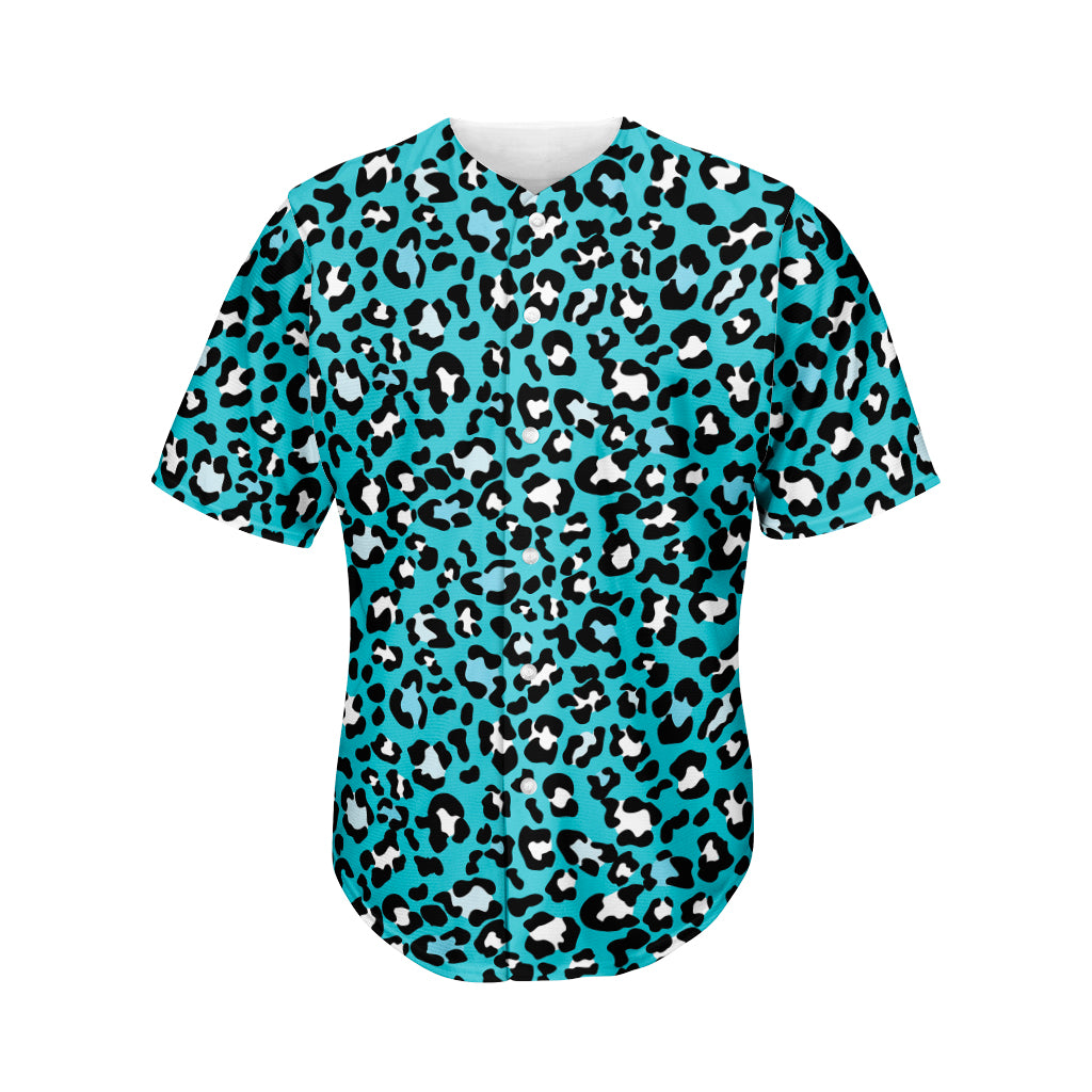 Turquoise Leopard Print Men's Baseball Jersey