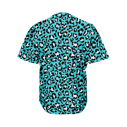 Turquoise Leopard Print Men's Baseball Jersey