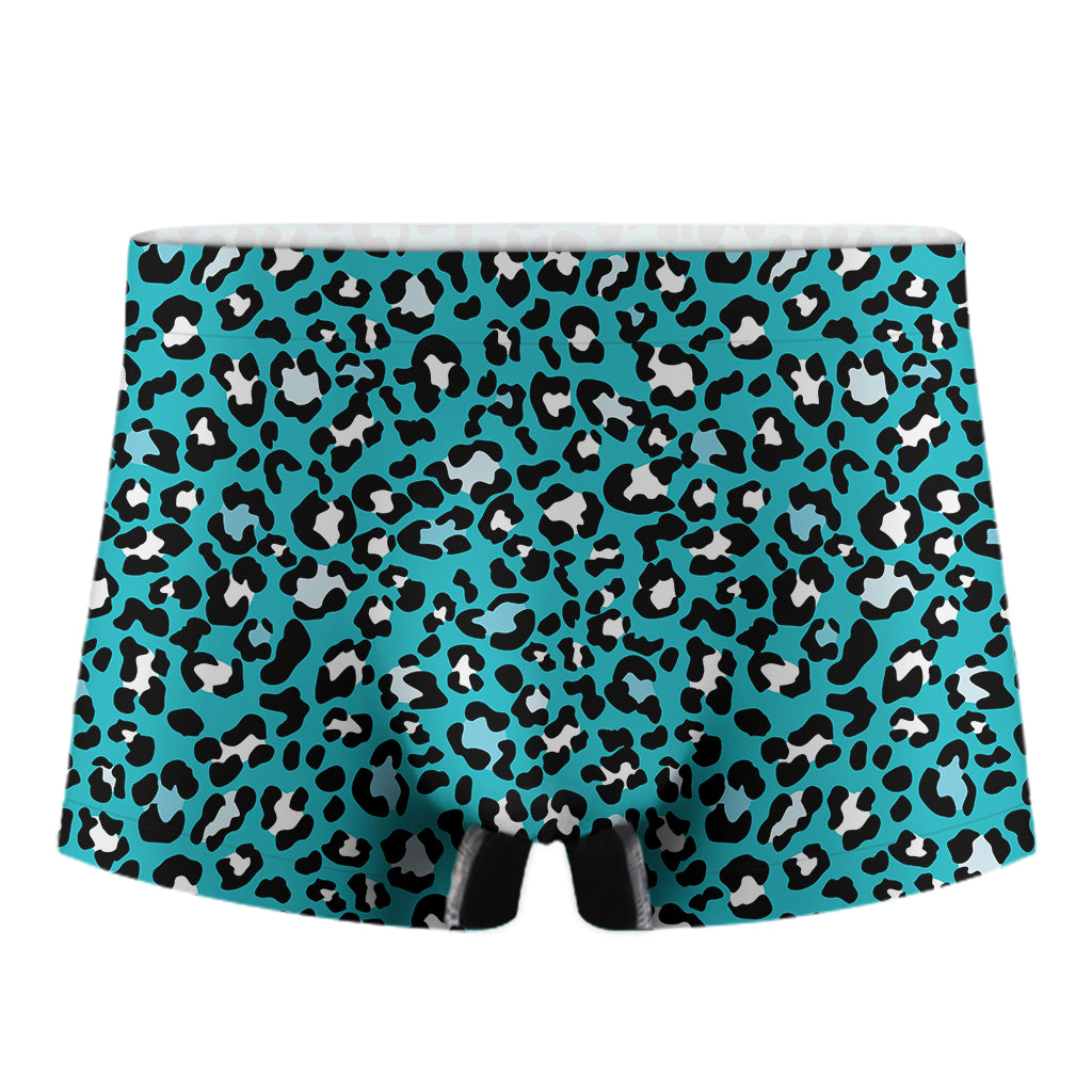 Turquoise Leopard Print Men's Boxer Briefs