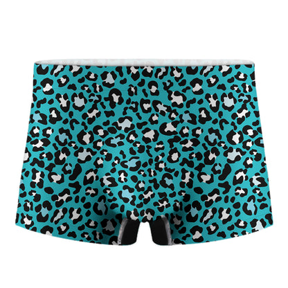 Turquoise Leopard Print Men's Boxer Briefs