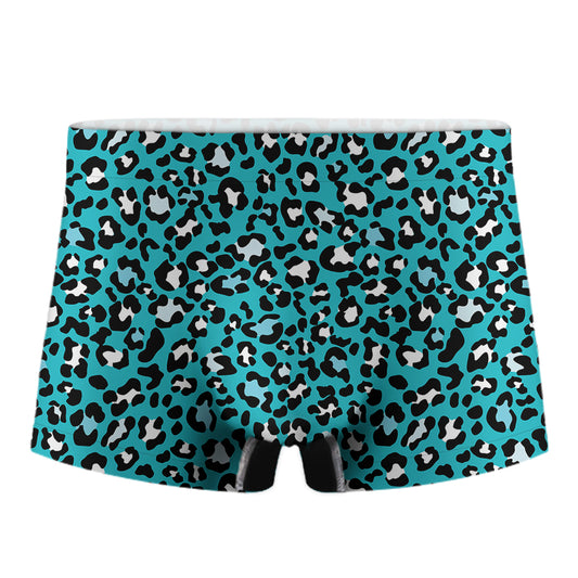 Turquoise Leopard Print Men's Boxer Briefs