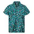 Turquoise Leopard Print Men's Short Sleeve Shirt