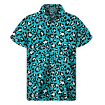 Turquoise Leopard Print Men's Short Sleeve Shirt