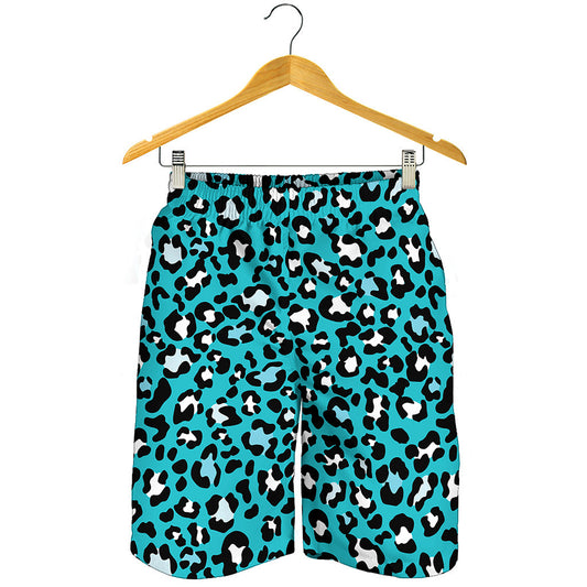 Turquoise Leopard Print Men's Shorts
