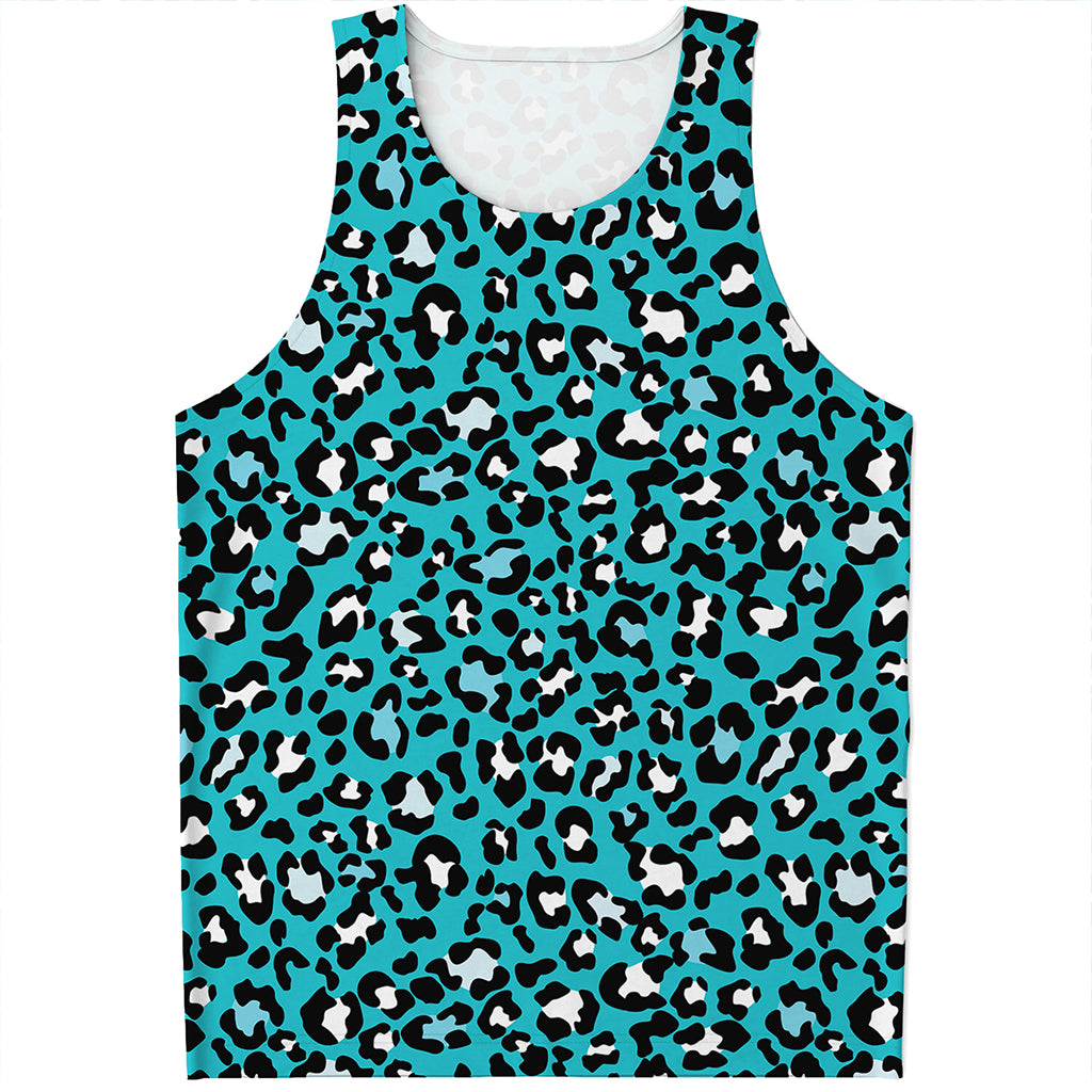 Turquoise Leopard Print Men's Tank Top