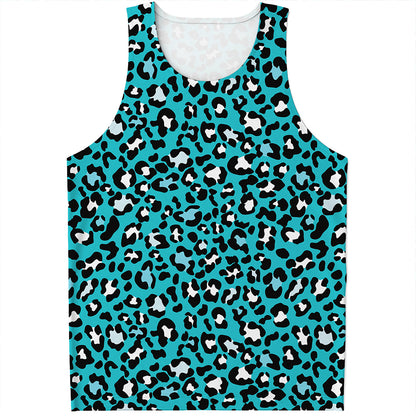 Turquoise Leopard Print Men's Tank Top
