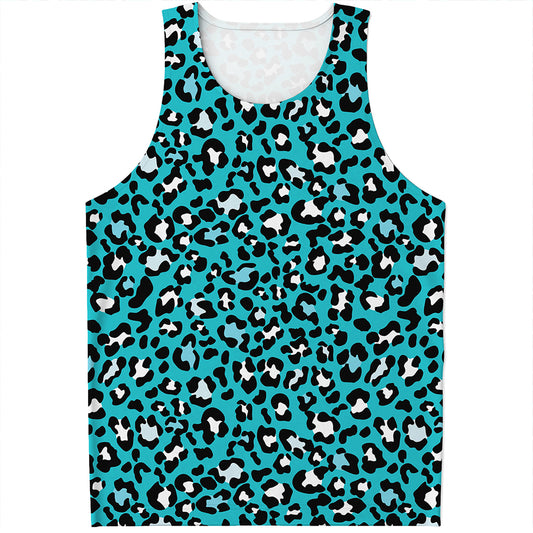 Turquoise Leopard Print Men's Tank Top