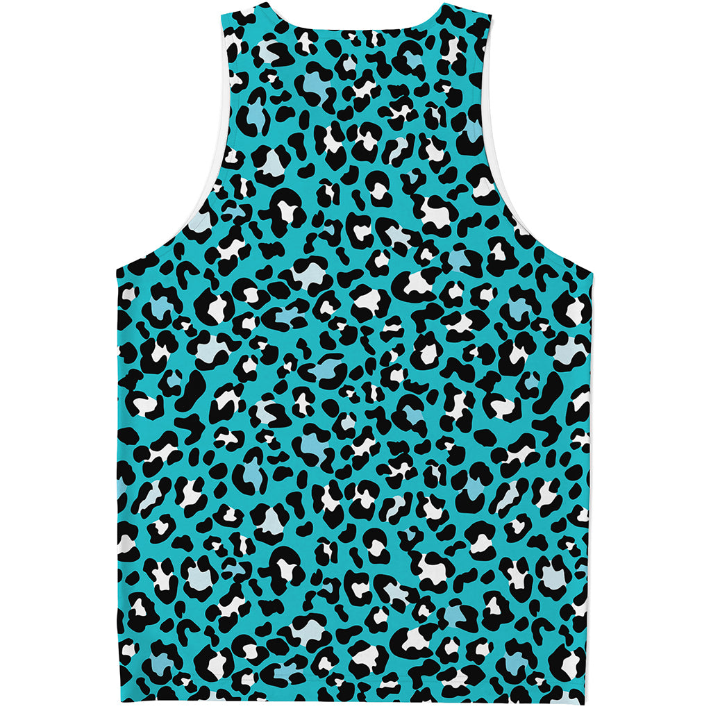 Turquoise Leopard Print Men's Tank Top
