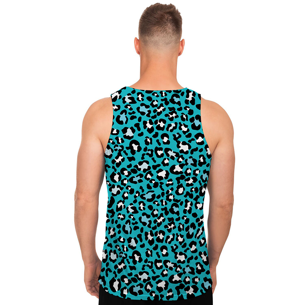 Turquoise Leopard Print Men's Tank Top