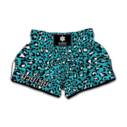 Turquoise Leopard Print Muay Thai Boxing Shorts