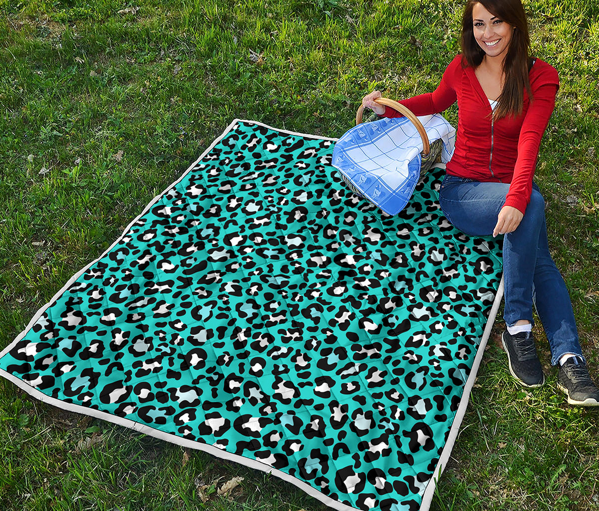 Turquoise Leopard Print Quilt