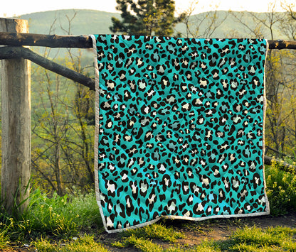 Turquoise Leopard Print Quilt