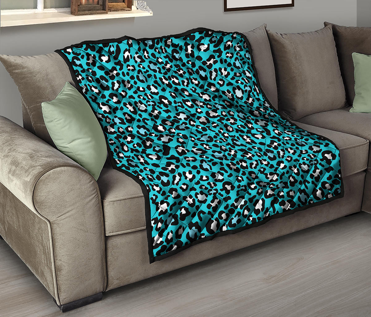 Turquoise Leopard Print Quilt