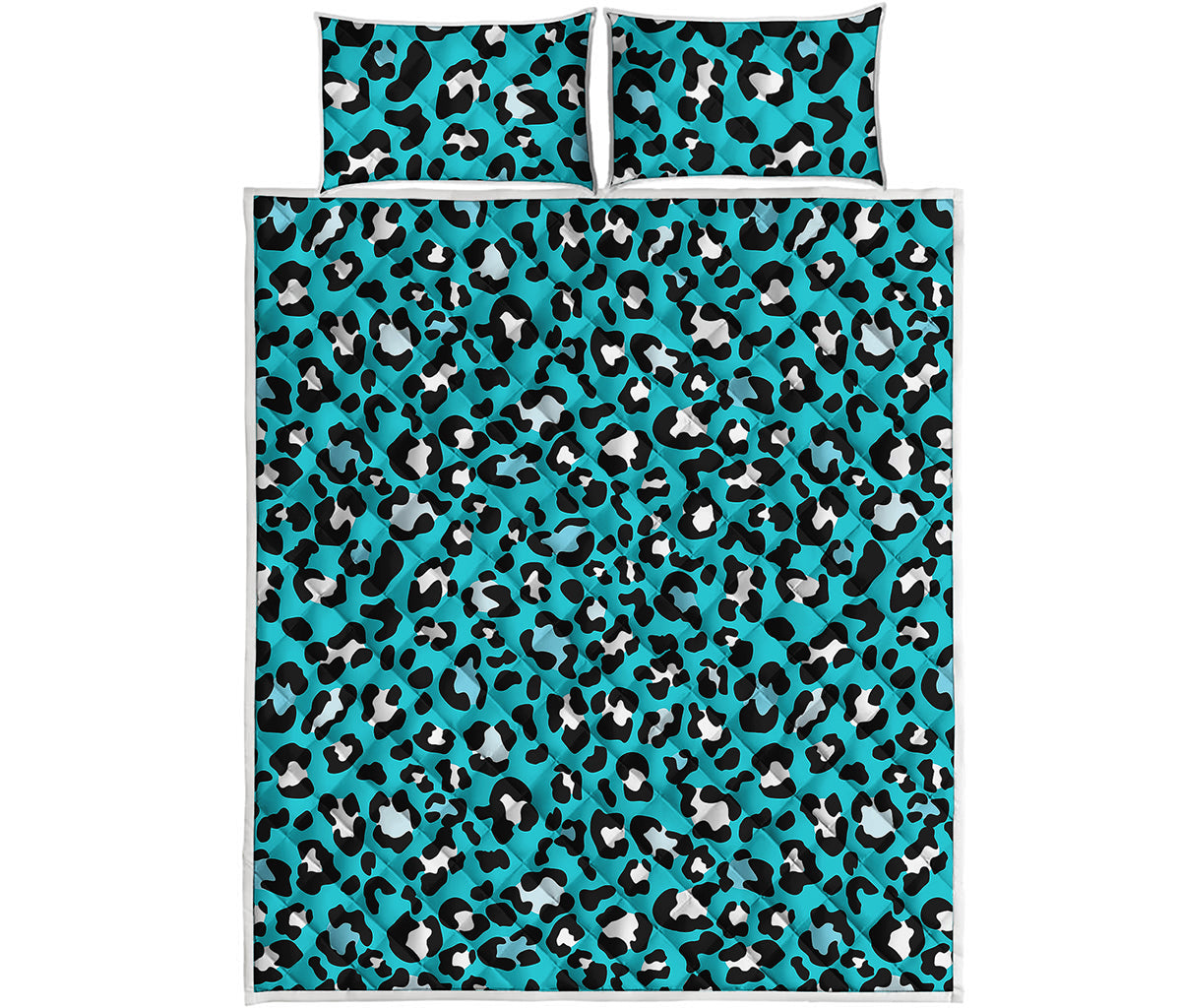 Turquoise Leopard Print Quilt Bed Set