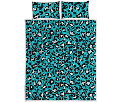 Turquoise Leopard Print Quilt Bed Set