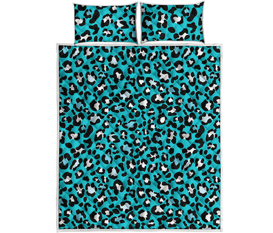 Turquoise Leopard Print Quilt Bed Set