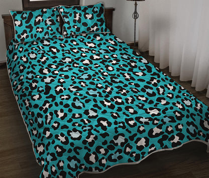 Turquoise Leopard Print Quilt Bed Set