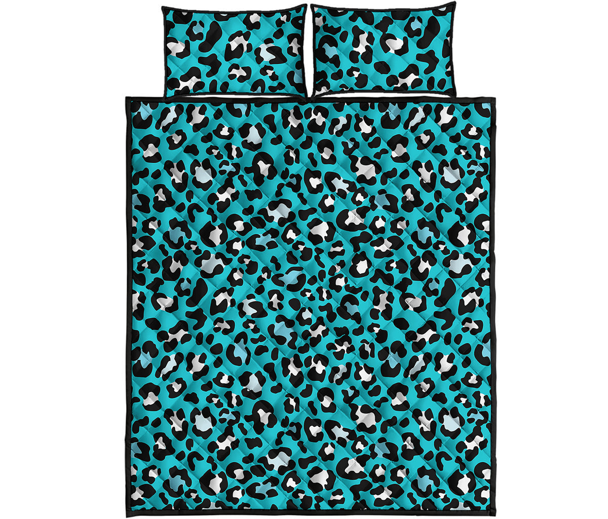 Turquoise Leopard Print Quilt Bed Set
