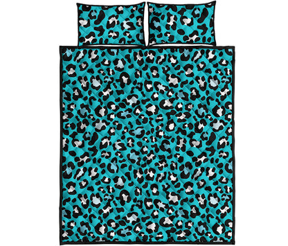 Turquoise Leopard Print Quilt Bed Set