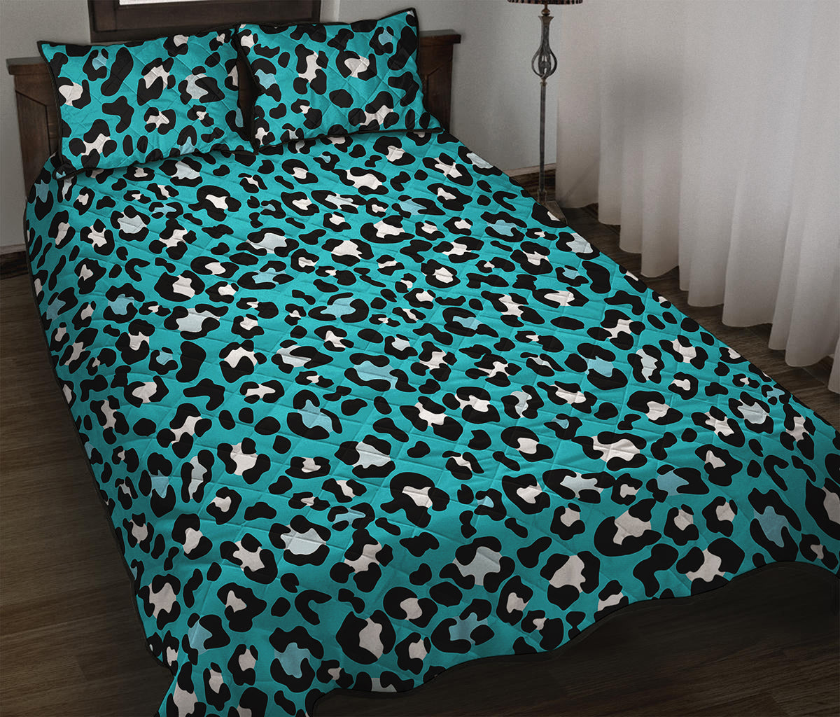 Turquoise Leopard Print Quilt Bed Set