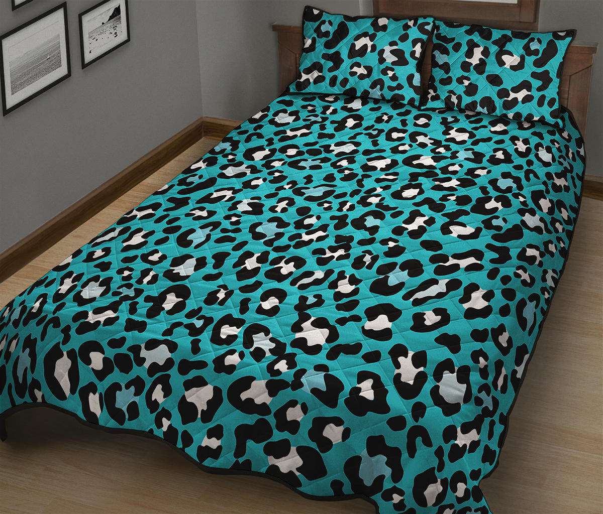 Turquoise Leopard Print Quilt Bed Set