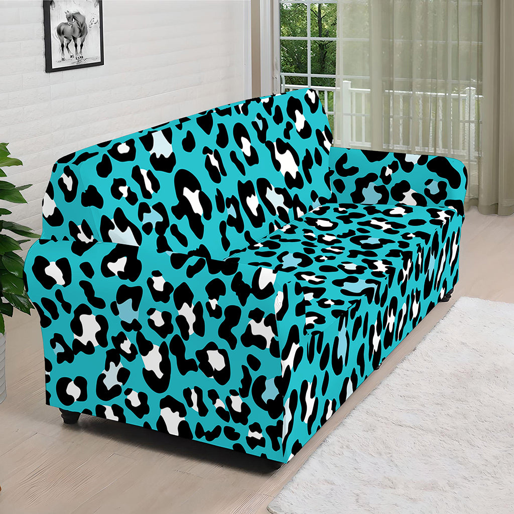 Turquoise Leopard Print Sofa Cover