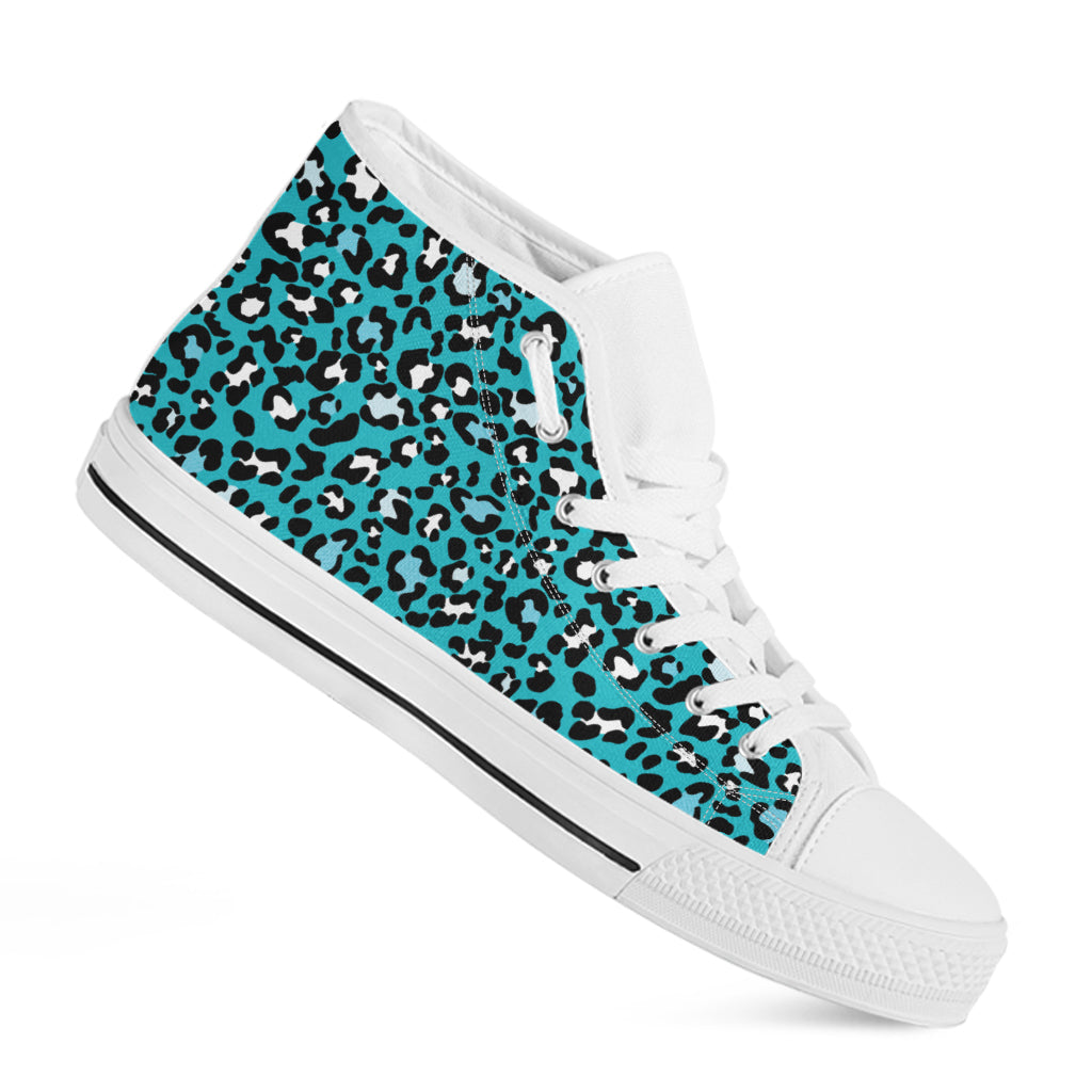 Turquoise Leopard Print White High Top Shoes