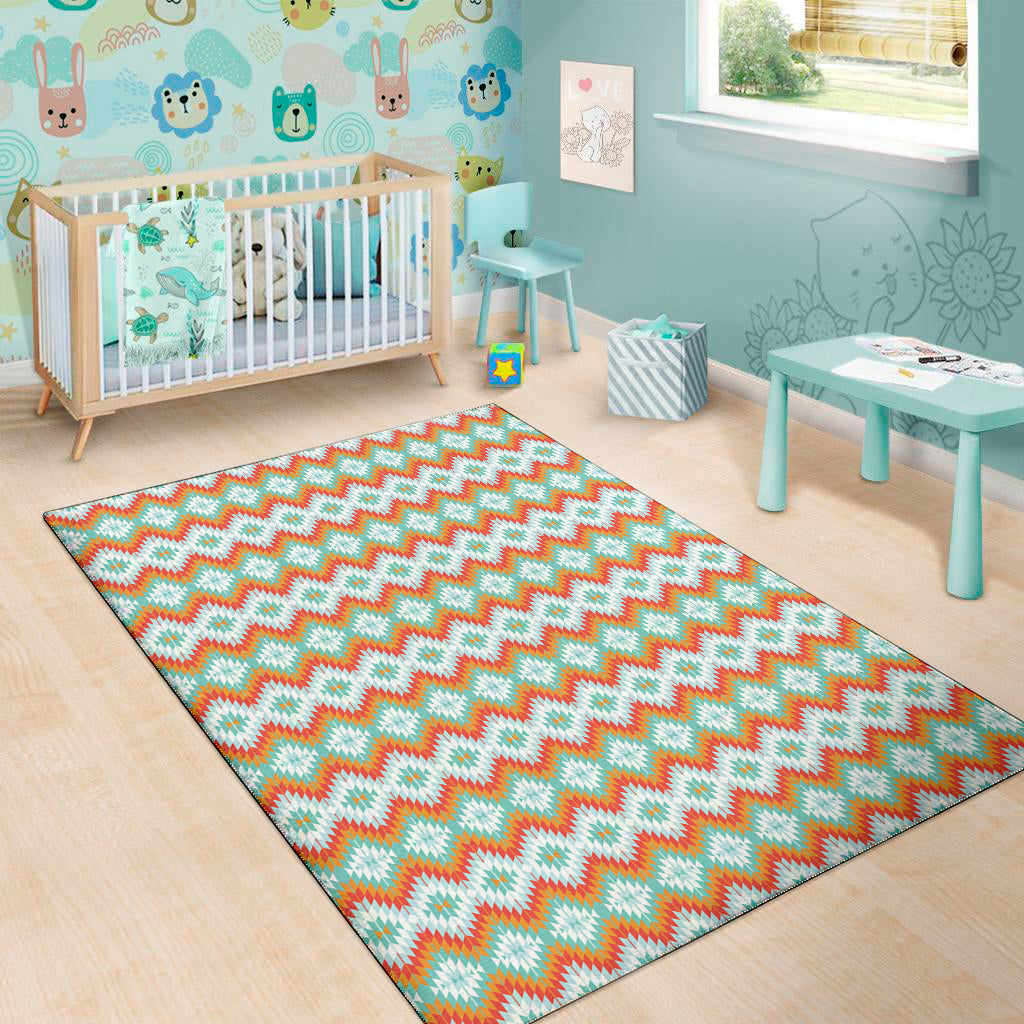 Turquoise Native American Pattern Print Area Rug