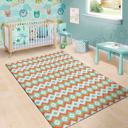 Turquoise Native American Pattern Print Area Rug