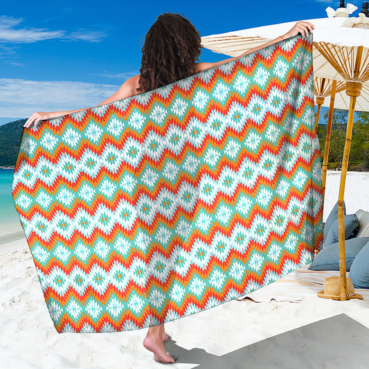 Turquoise Native American Pattern Print Beach Sarong Wrap
