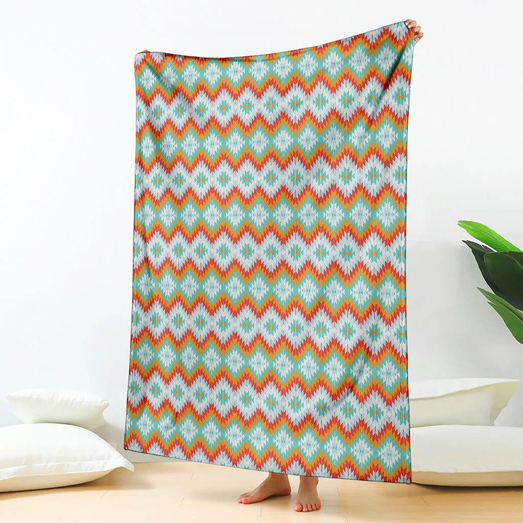Turquoise Native American Pattern Print Blanket