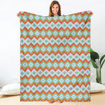 Turquoise Native American Pattern Print Blanket