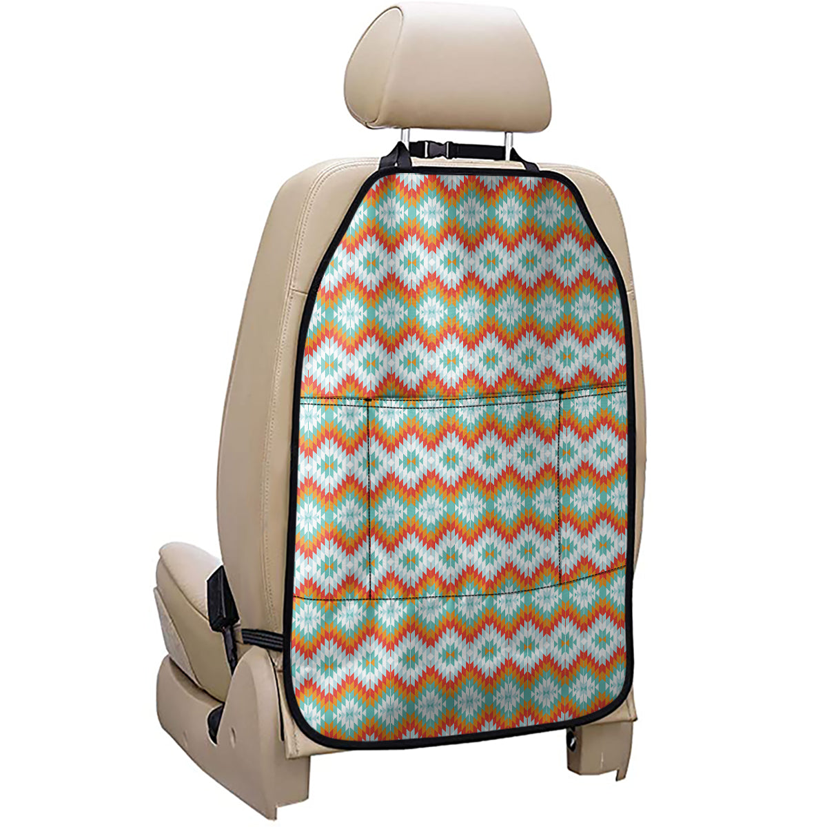 Turquoise Native American Pattern Print Car Seat Organizers