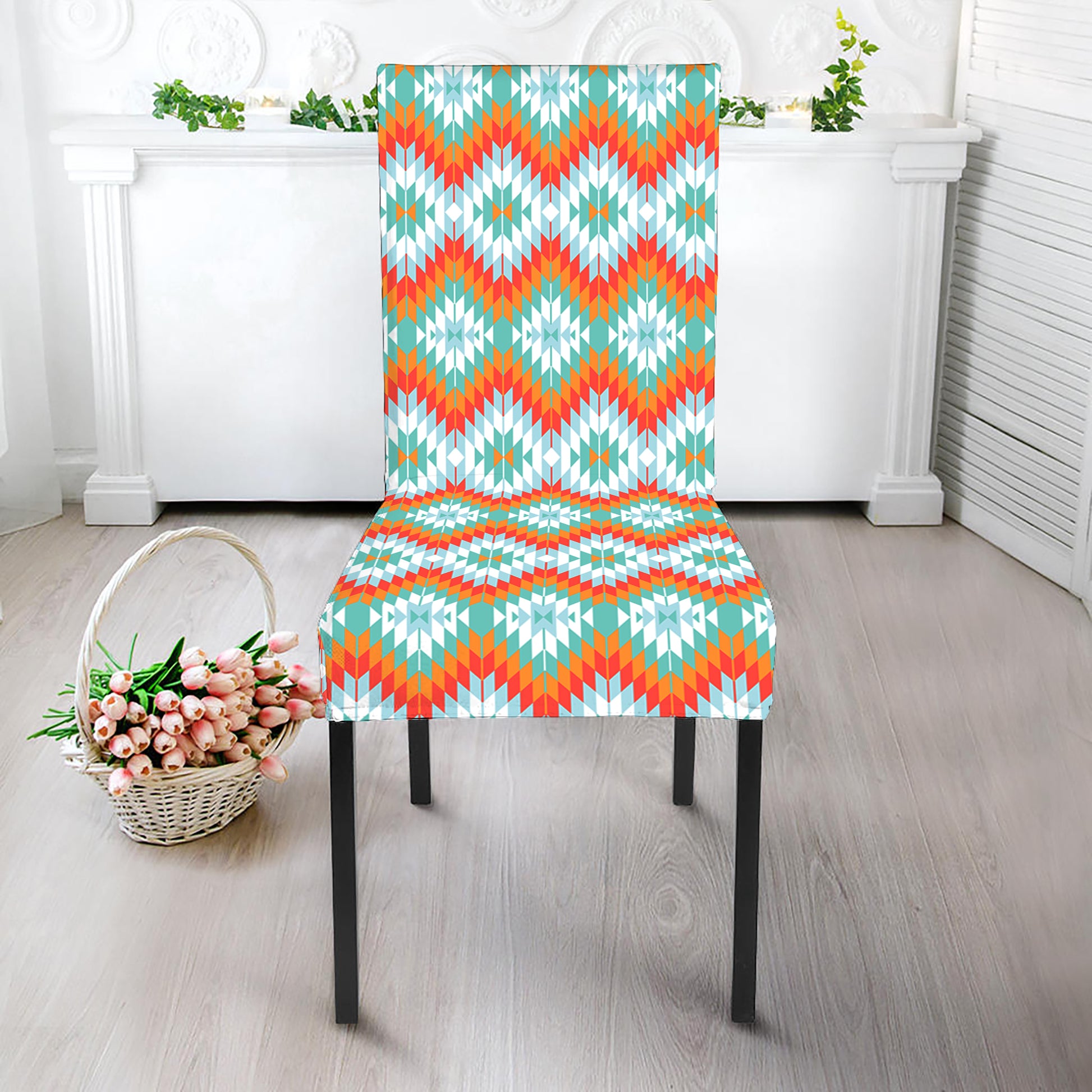 Turquoise Native American Pattern Print Dining Chair Slipcover