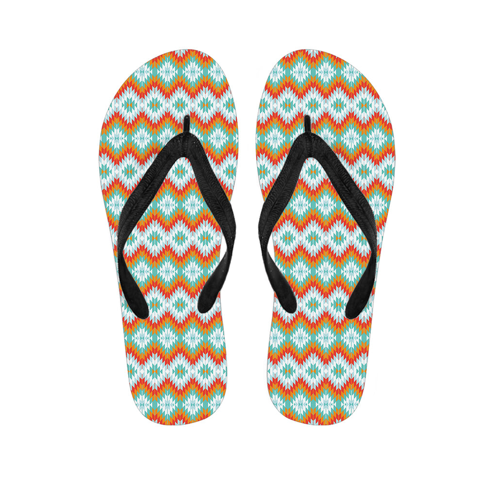 Turquoise Native American Pattern Print Flip Flops