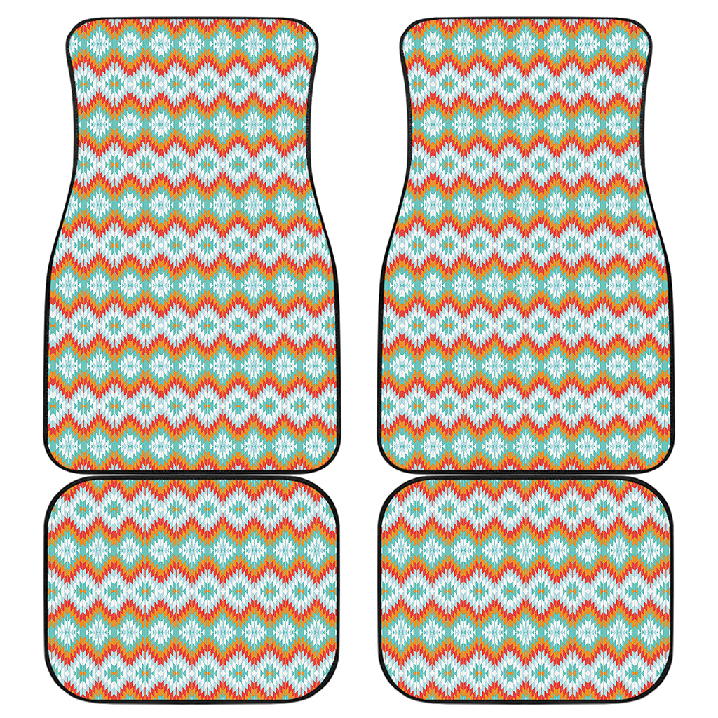 Turquoise Native American Pattern Print Front and Back Car Floor Mats