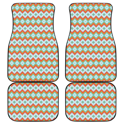 Turquoise Native American Pattern Print Front and Back Car Floor Mats