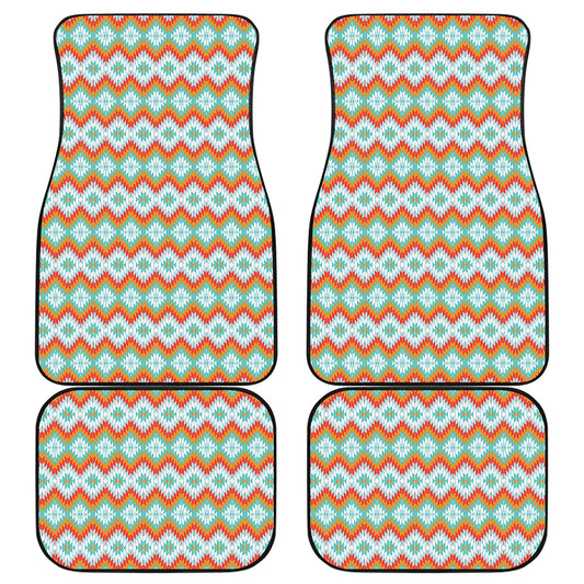 Turquoise Native American Pattern Print Front and Back Car Floor Mats