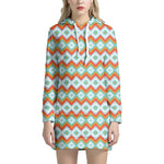 Turquoise Native American Pattern Print Hoodie Dress