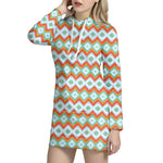 Turquoise Native American Pattern Print Hoodie Dress