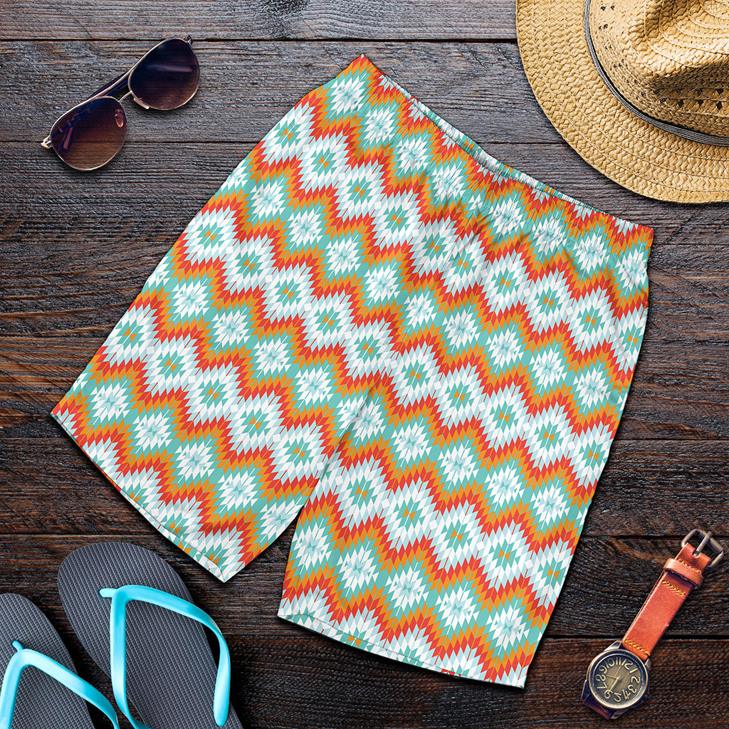 Turquoise Native American Pattern Print Men's Shorts