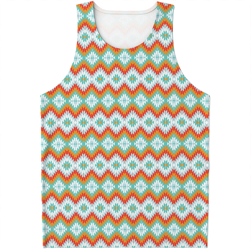 Turquoise Native American Pattern Print Men's Tank Top