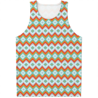 Turquoise Native American Pattern Print Men's Tank Top